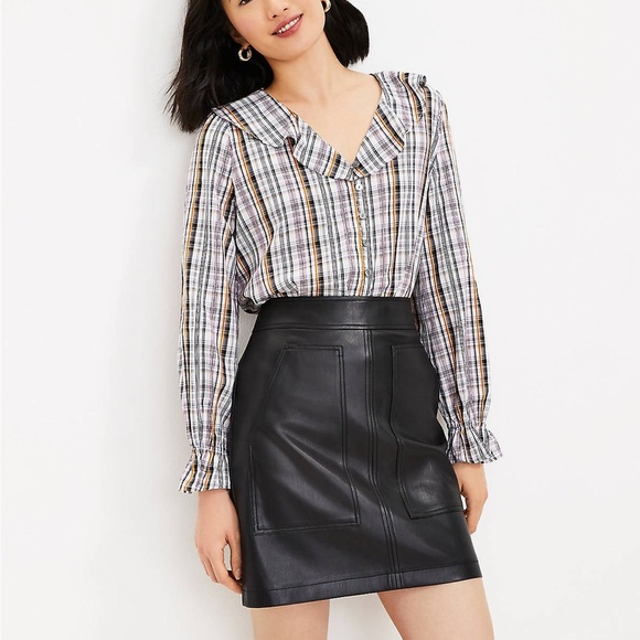 Loft Black Faux Leather shift Skirt Women’s Size 8 pockets zipper vegan - Picture 5 of 11